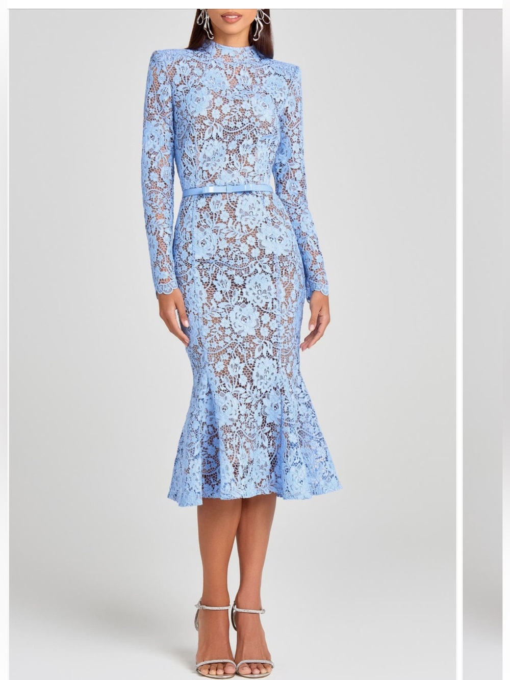 ✨NEW✨Nadine Merabi Juliette Long Sleeve Lace Midi Dress Blue I
